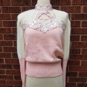 Pink sequence vintage inspired Ice skating sweater in size small